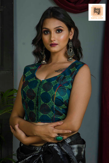 Pure Bangalore Silk Kantha Stitch Sleeveless Blouse