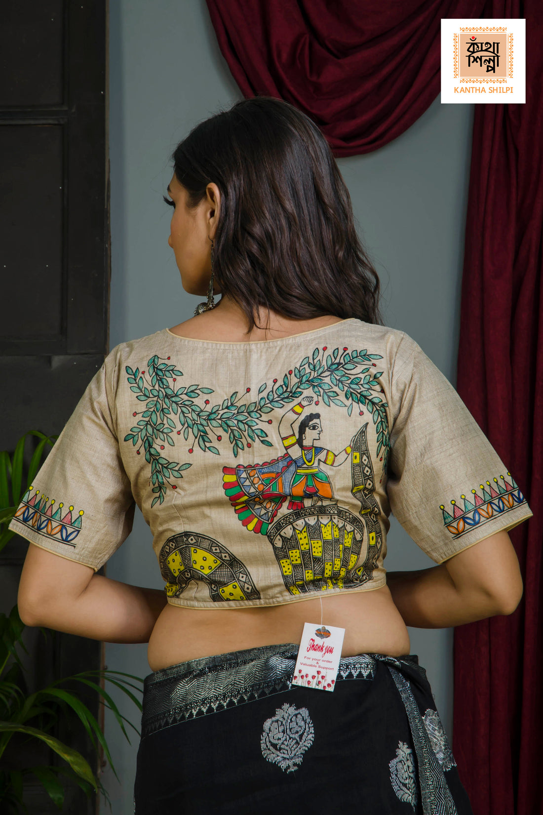 Pure Gachi Tussar Original Hand Madhubani Painting Blouse