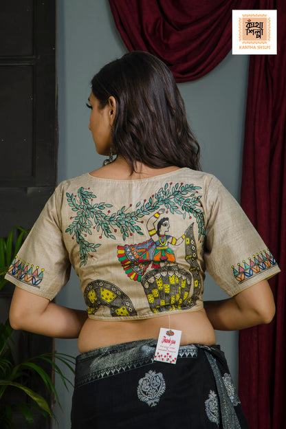 Pure Gachi Tussar Original Hand Madhubani Painting Blouse