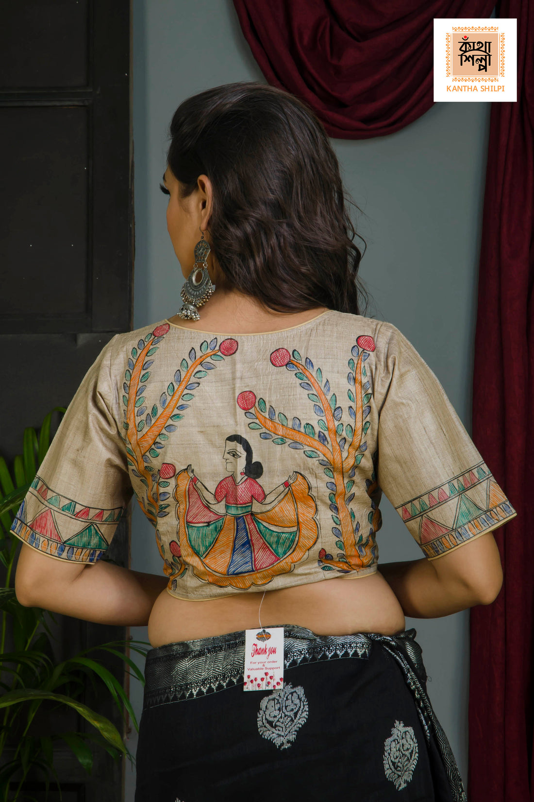 Pure Gachi Tussar Original Hand Madhubani Painting Blouse