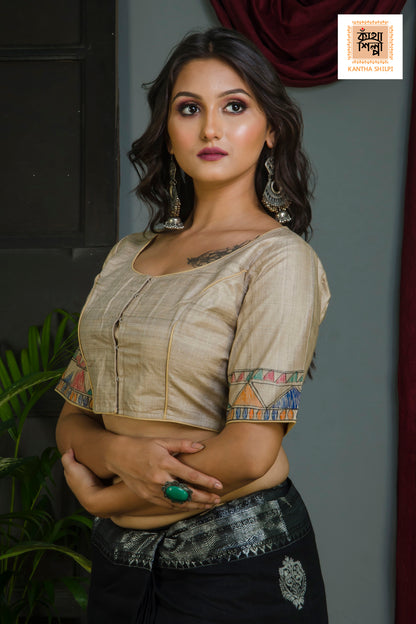 Pure Gachi Tussar Original Hand Madhubani Painting Blouse