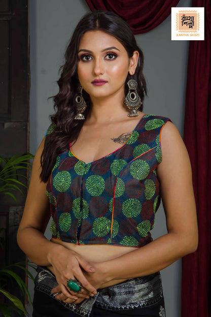 Pure Bangalore Silk Kantha Stitch Sleeveless Blouse
