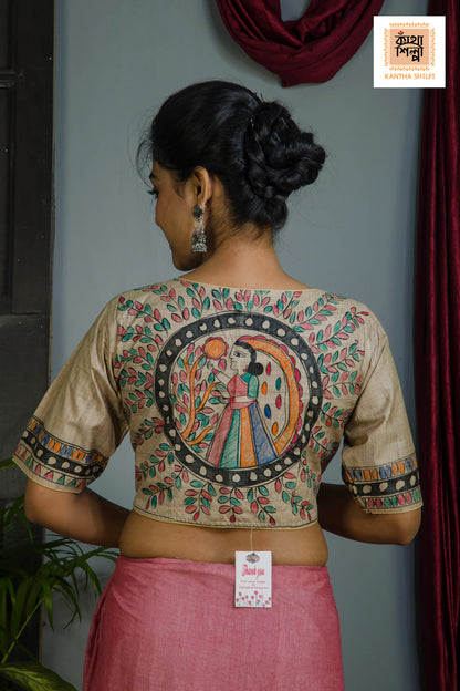 Pure Gachi Tussar Original Hand Madhubani Painting Blouse