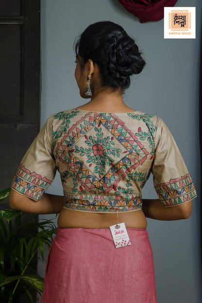 Pure Gachi Tussar Original Hand Madhubani Painting Blouse