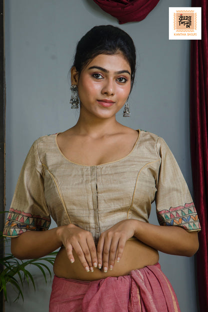 Pure Gachi Tussar Original Hand Madhubani Painting Blouse