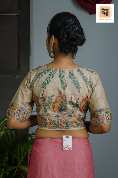 Pure Gachi Tussar Original Hand Madhubani Painting Blouse