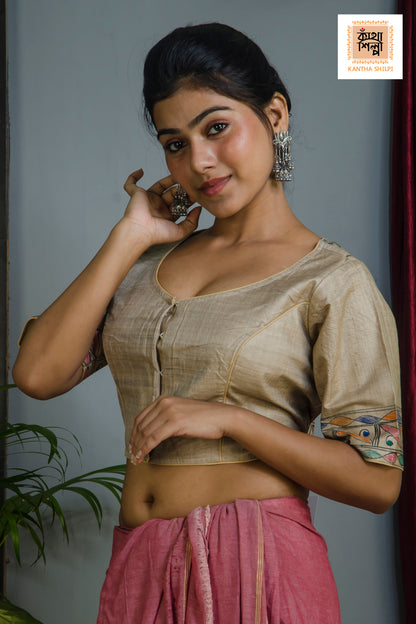 Pure Gachi Tussar Original Hand Madhubani Painting Blouse