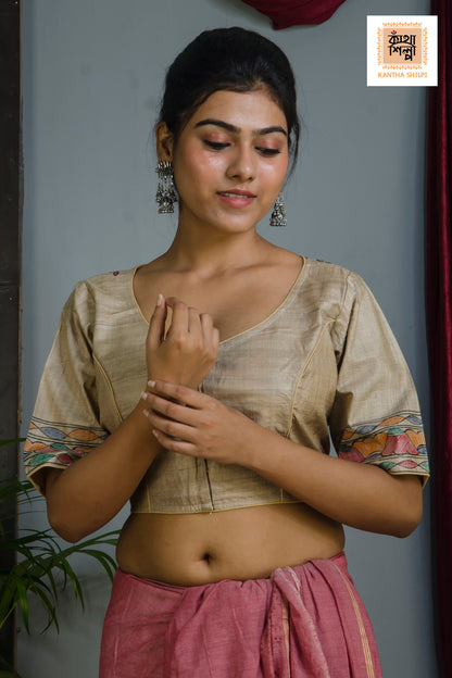 Pure Gachi Tussar Original Hand Madhubani Painting Blouse