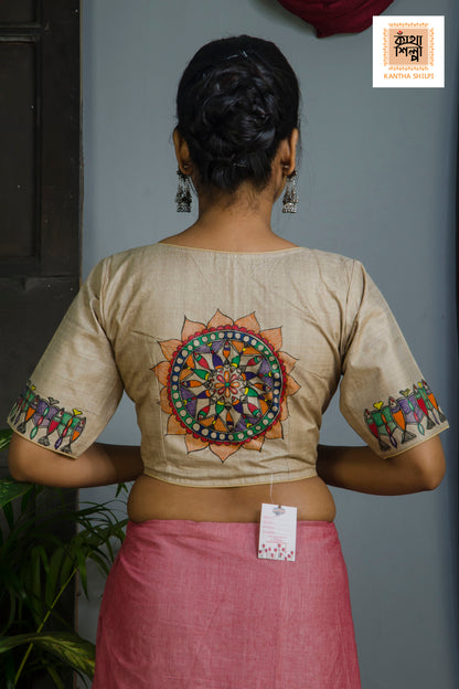 Pure Gachi Tussar Original Hand Madhubani Painting Blouse
