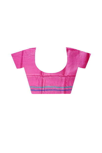 Pink Color Dye Tussar Multicolor Thread Work Kantha Stitch Saree