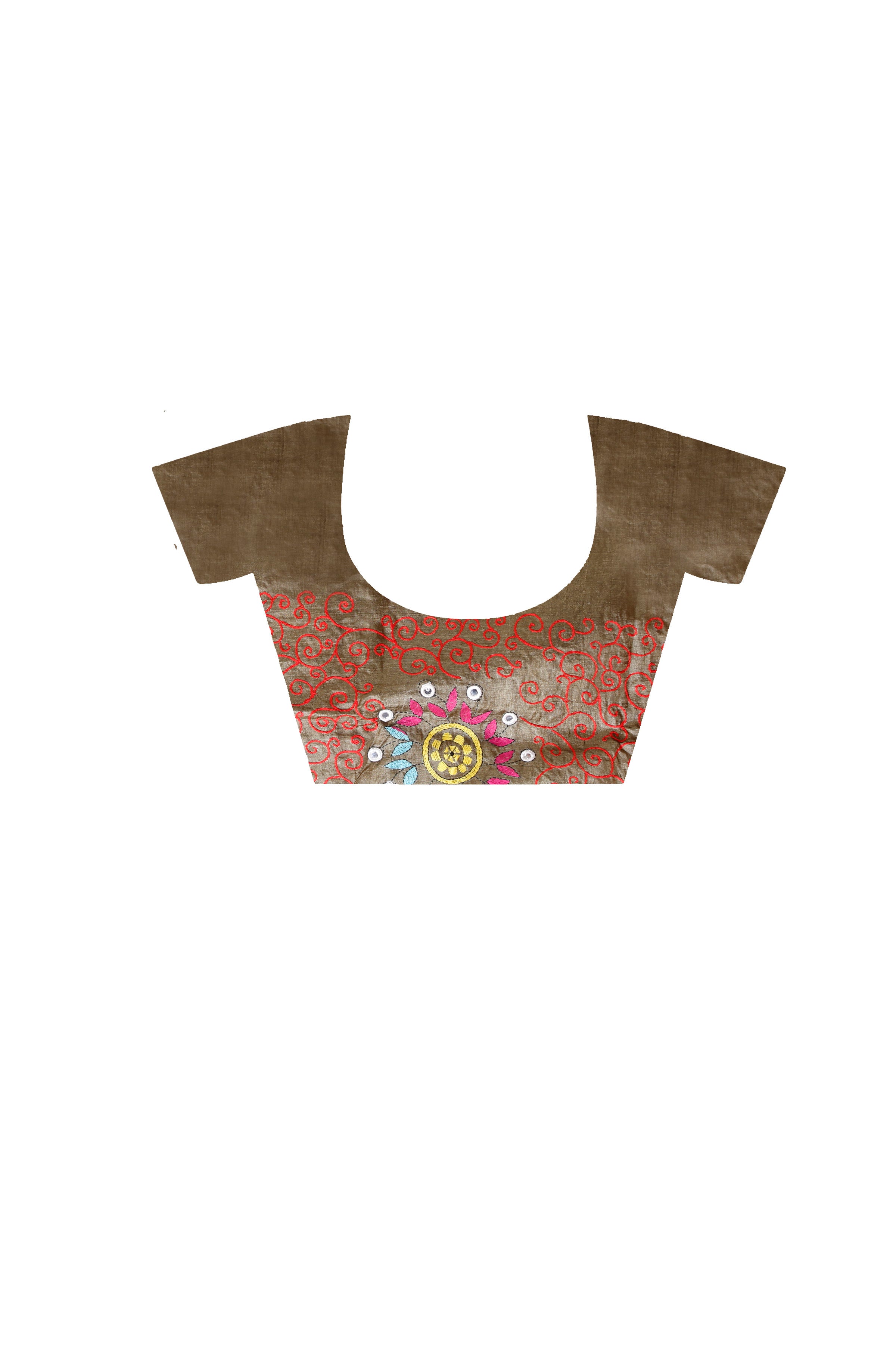 Gachi Tussar Multicolor Thread Work Abstract Line and Flower Motif Kantha Stitch Saree