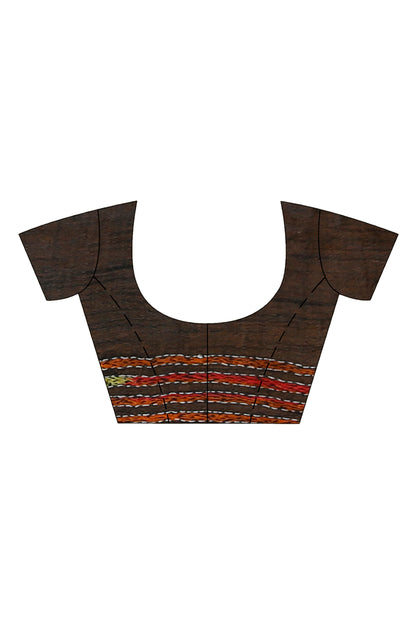 Black Color Pure Cotton with Multicolor Thread Work Kantha Stitch Saree