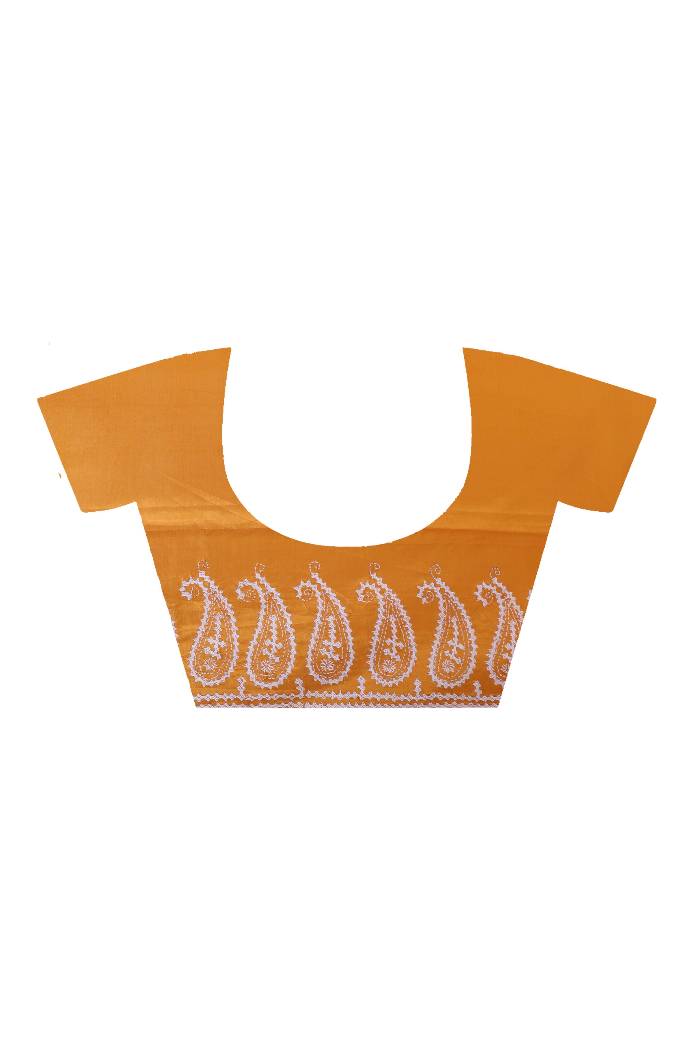 Yellow Bangalore Silk White Thread Work Gujrati Stitch Saree