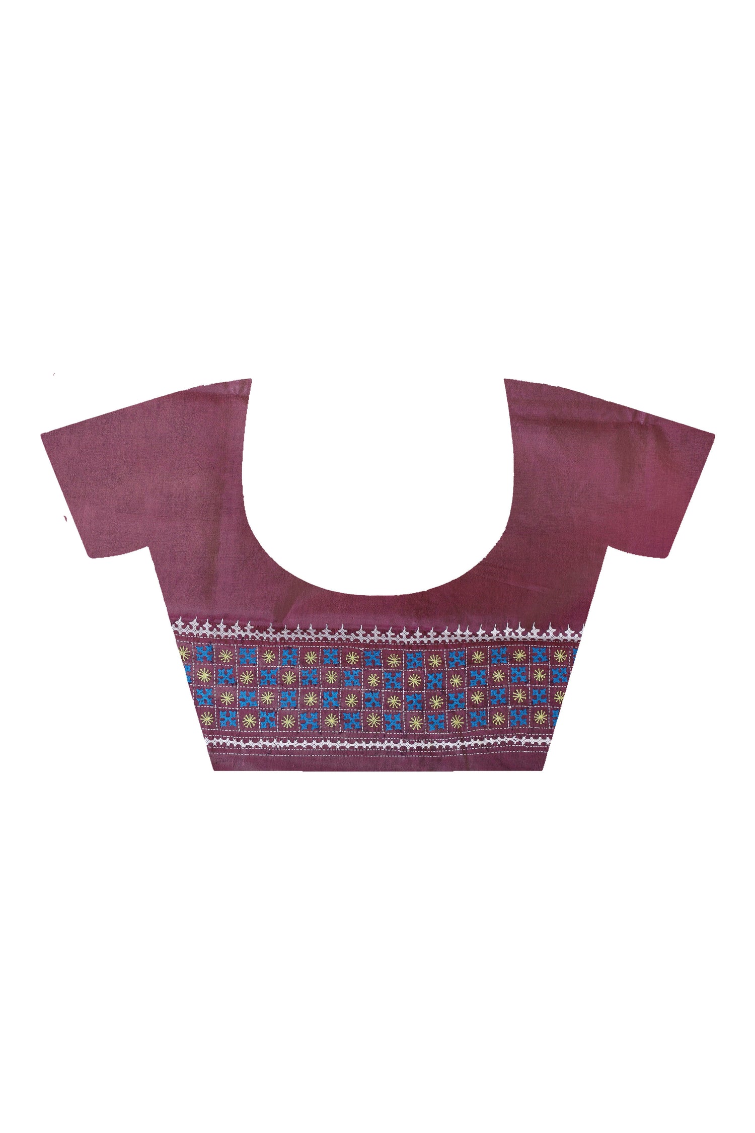 Magenta Bangalore Silk Tri-color Thread Work Gujrati Stitch Saree