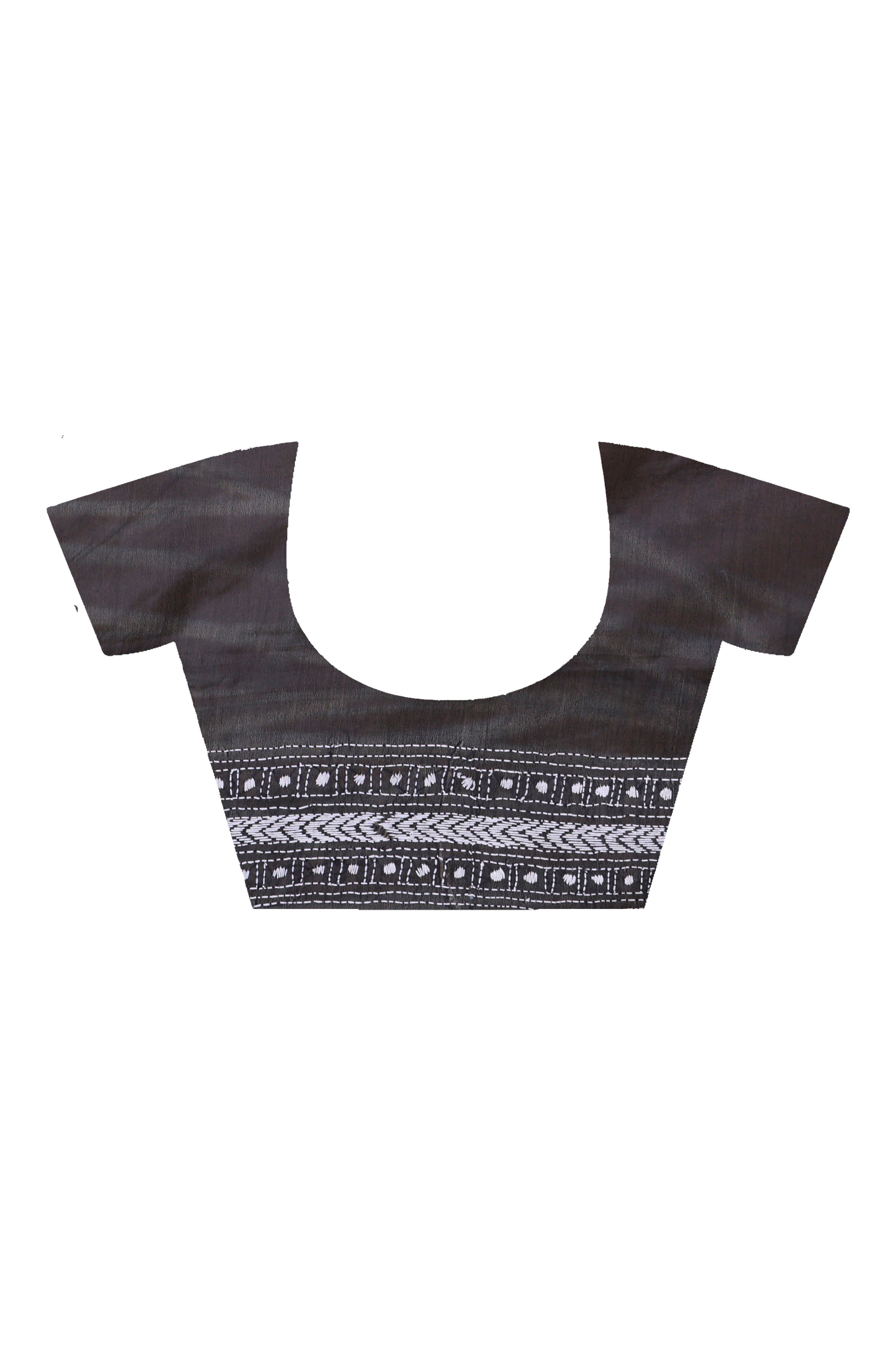 Black Color Bangalore Silk White Color Thread Work Kantha Stitch Saree