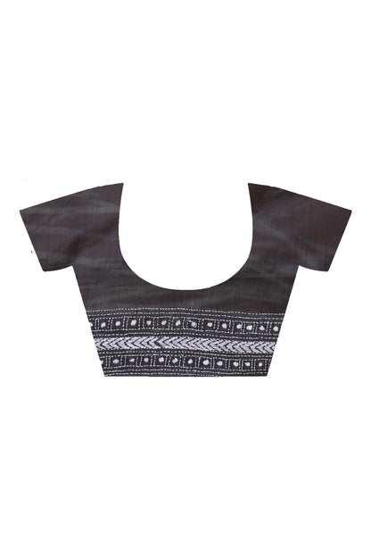 Black Color Bangalore Silk White Color Thread Work Kantha Stitch Saree