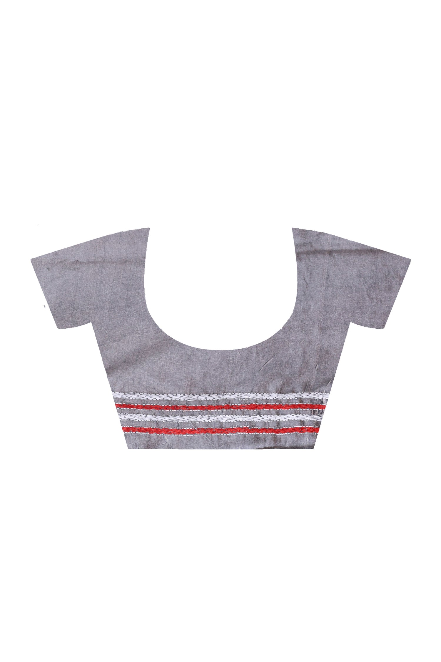 Stil Gray Color Bangalore Silk Red-White Color Thread Work Kantha Stitch Saree