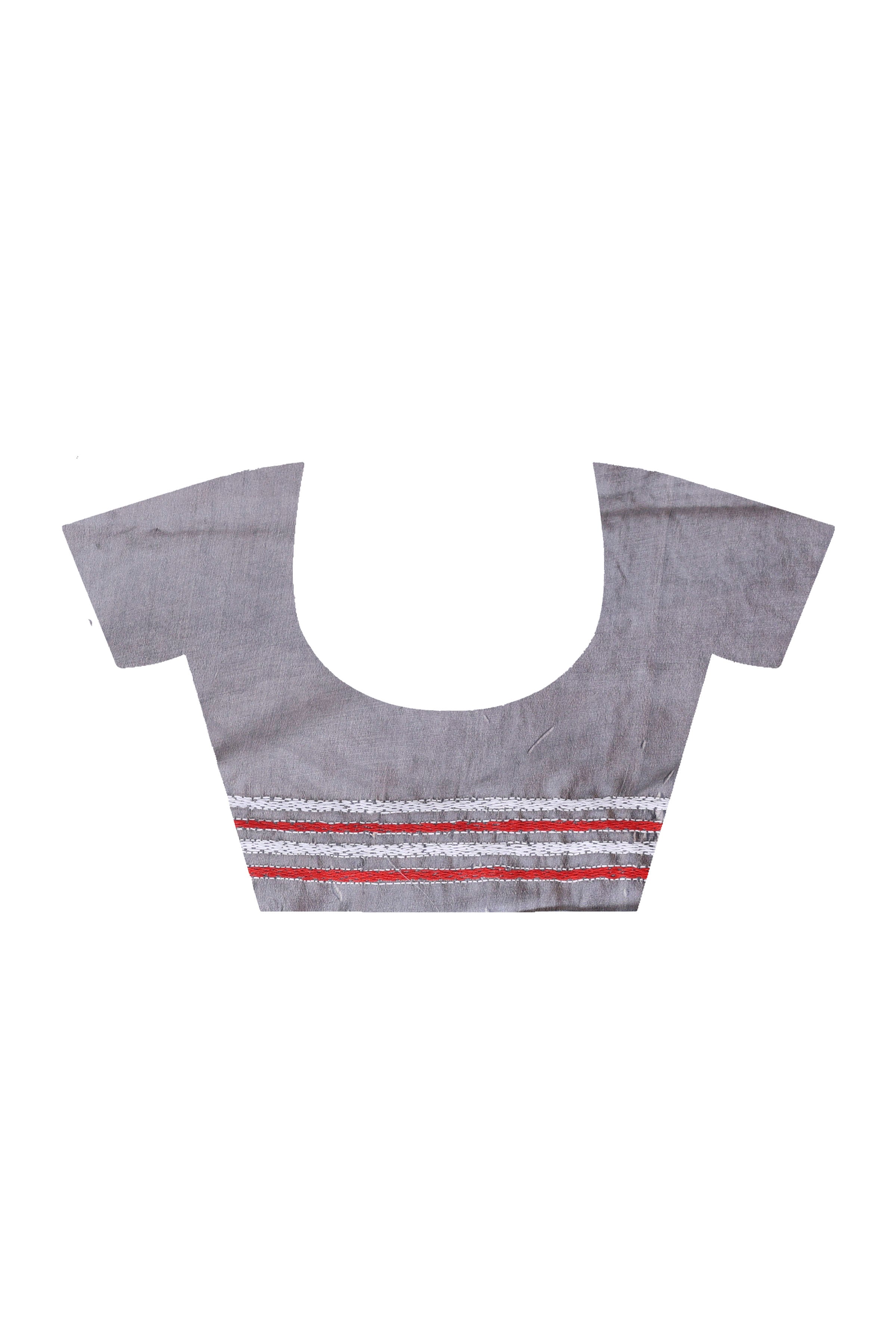 Stil Gray Color Bangalore Silk Red-White Color Thread Work Kantha Stitch Saree