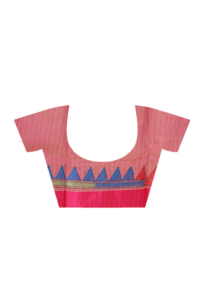 Green Color Handloom Cotton with Multicolor Thread Work Kantha Stitch Saree