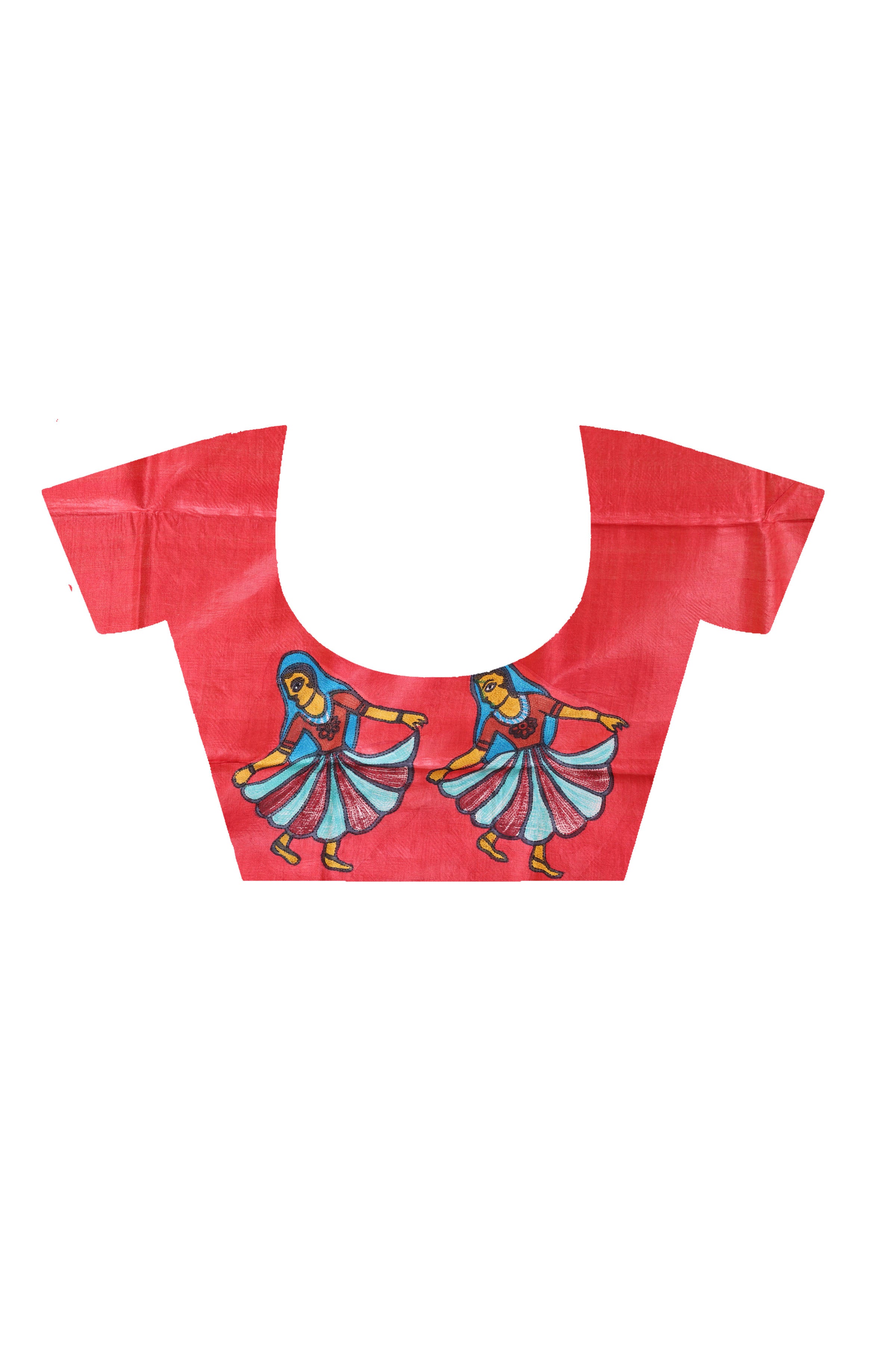 Pure Tussar Jamini Roy Style Hand Painting With Matching Multicolor Threadwork Kantha Stitch Saree