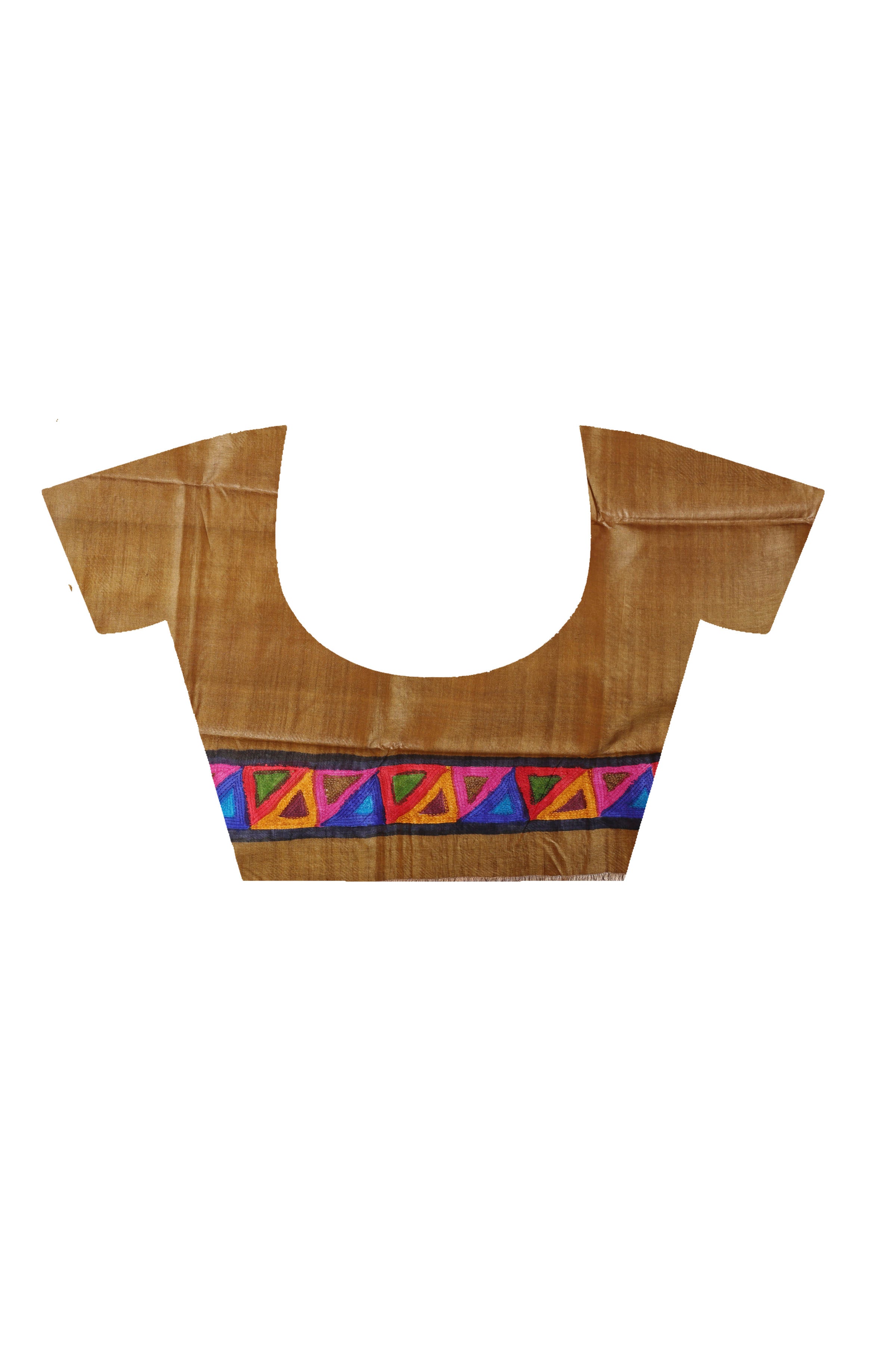Pure Tussar Jamini Roy Style Hand Painting With Matching Multicolor Threadwork Kantha Stitch Saree