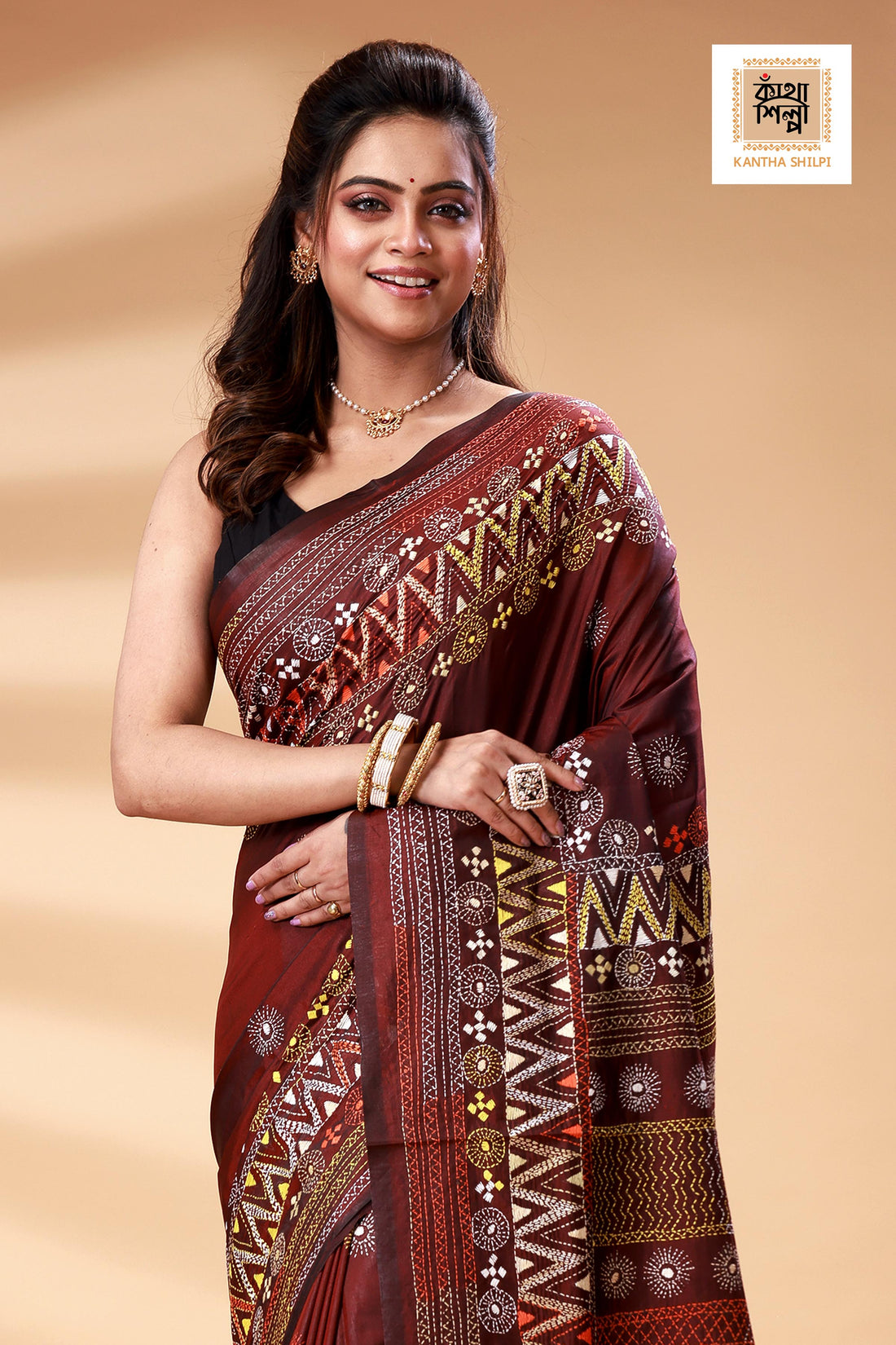 Maroon Color Bangalore Silk Multicolor Thread Work Lambani Stitch Saree