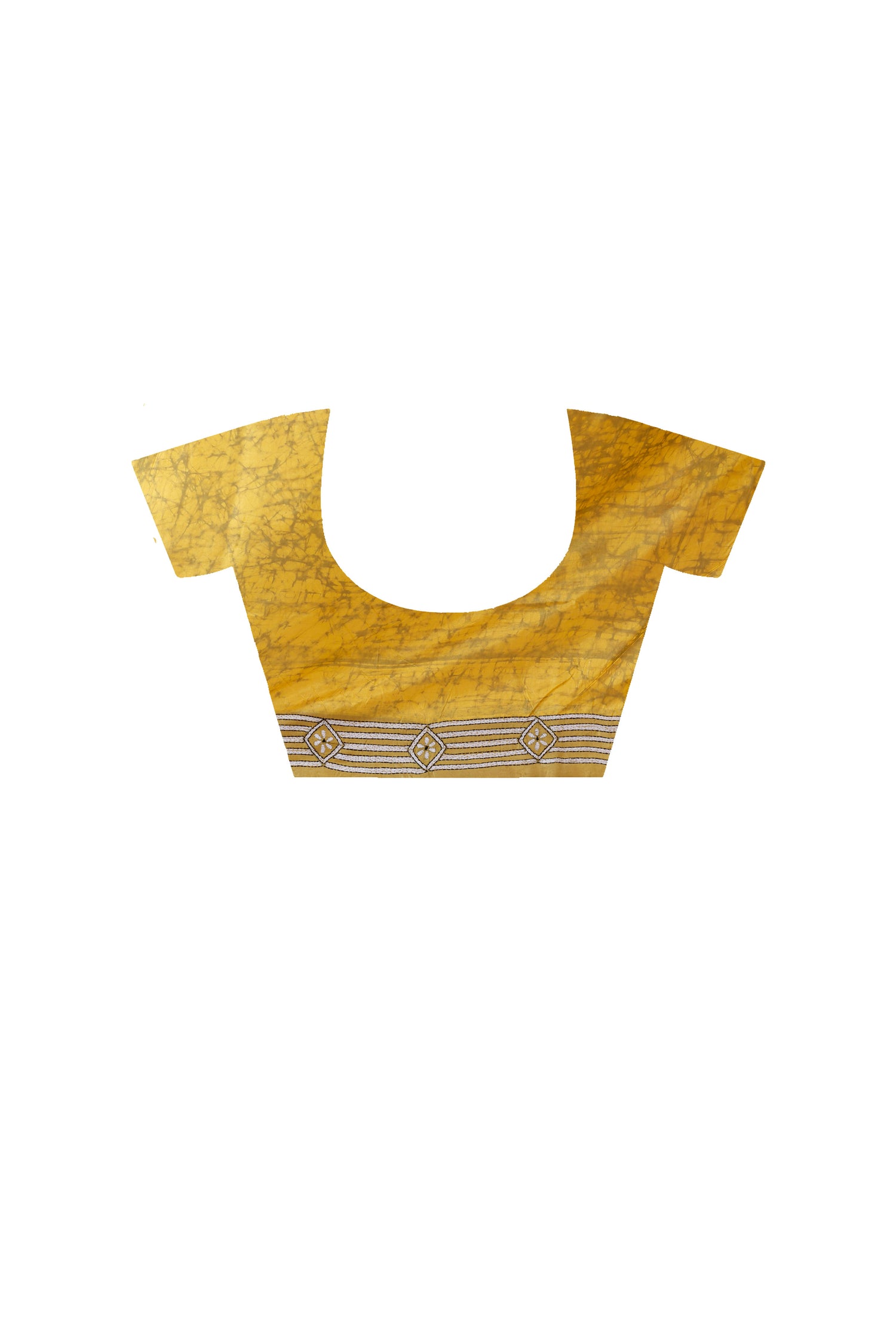 Yellow Color Bangalore Silk Black-White Color Thread Work Batik Kantha Stitch Saree