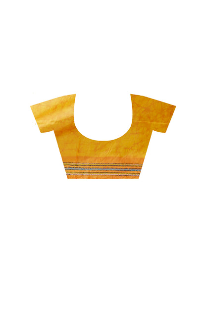 Yellow Color Bangalore Silk Multicolor Thread Work Batik Kantha Stitch Saree