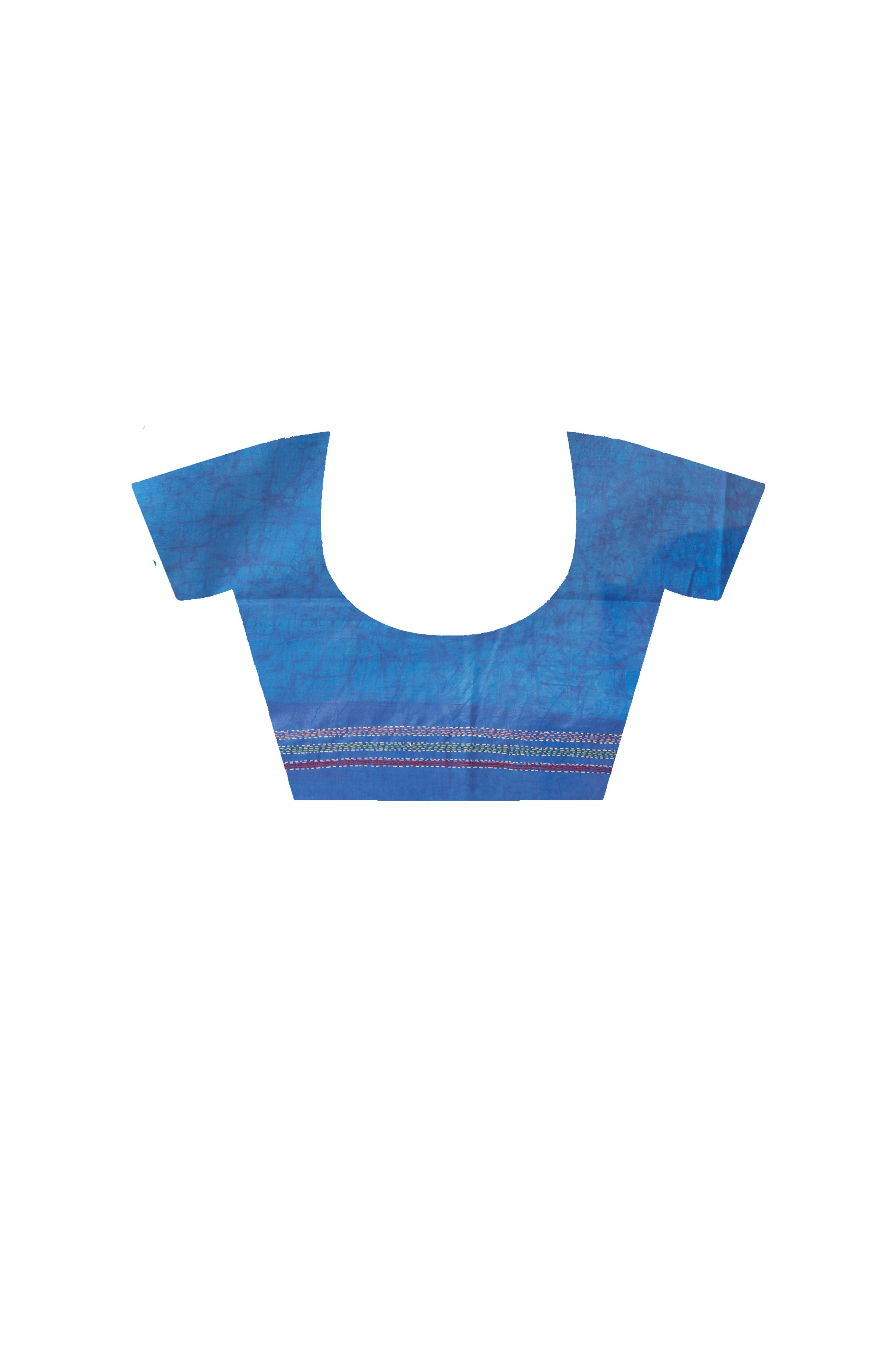 Blue Color Bangalore Silk Multicolor Thread Work Batik Kantha Stitch Saree