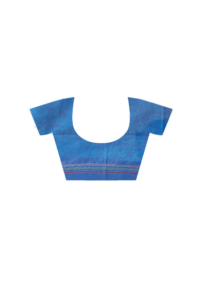Blue Color Bangalore Silk Multicolor Thread Work Batik Kantha Stitch Saree