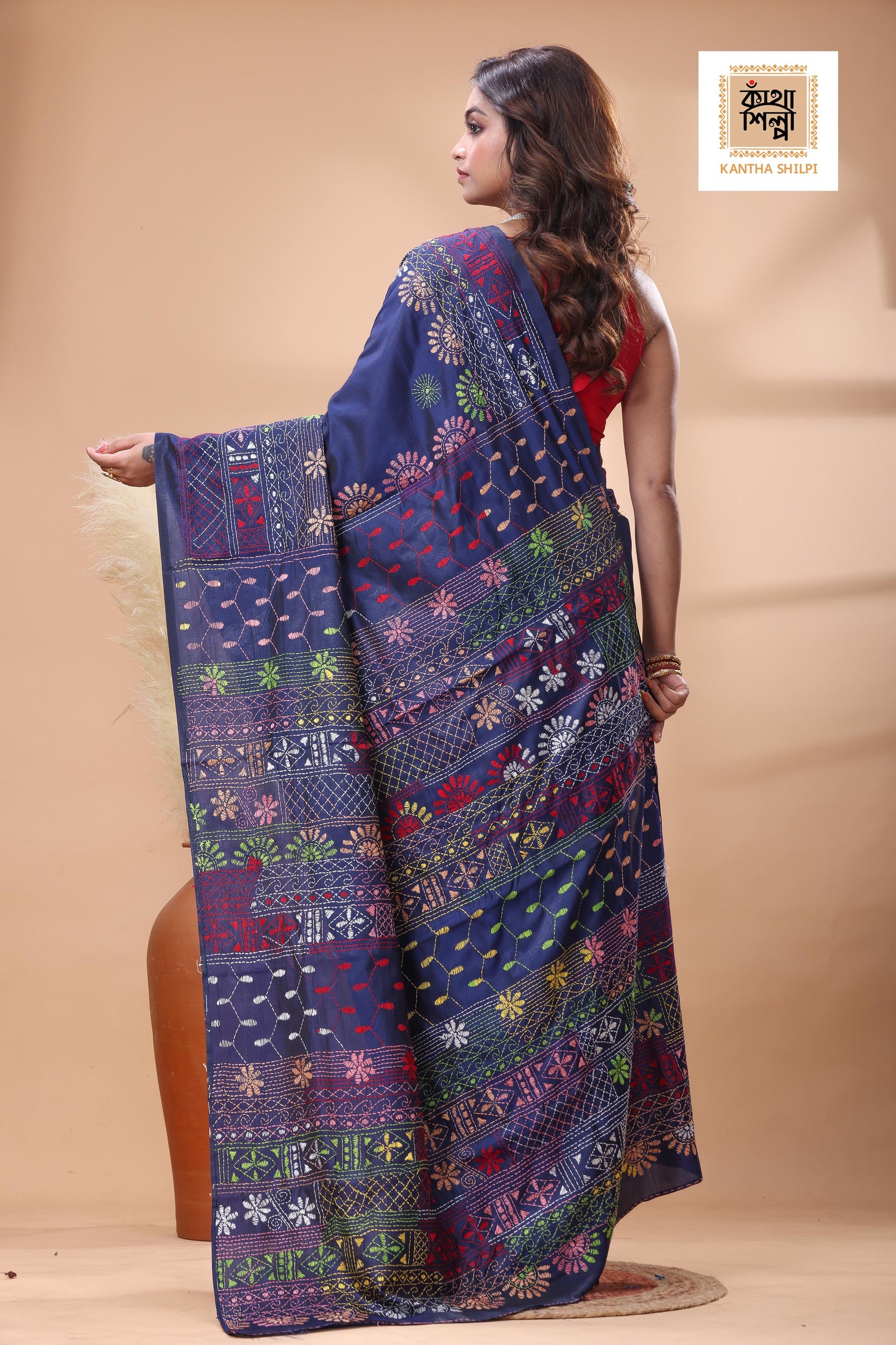 Blue Color Bangalore Silk Multicolor Thread Work Lambani Stitch Saree