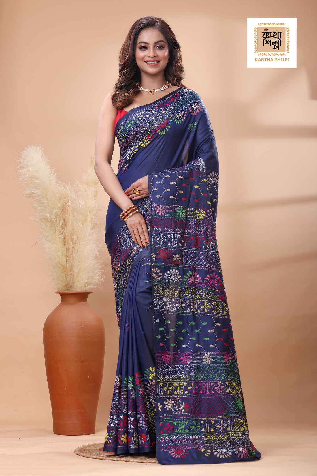 Blue Color Bangalore Silk Multicolor Thread Work Lambani Stitch Saree