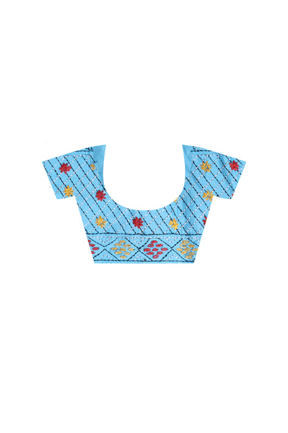 Blue Color Bangalore Silk Multicolor Thread Work Lambani Stitch Saree