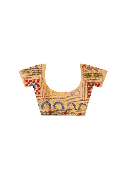 Beige Color Bangalore Silk Multicolor Thread Work Lambani Stitch Saree