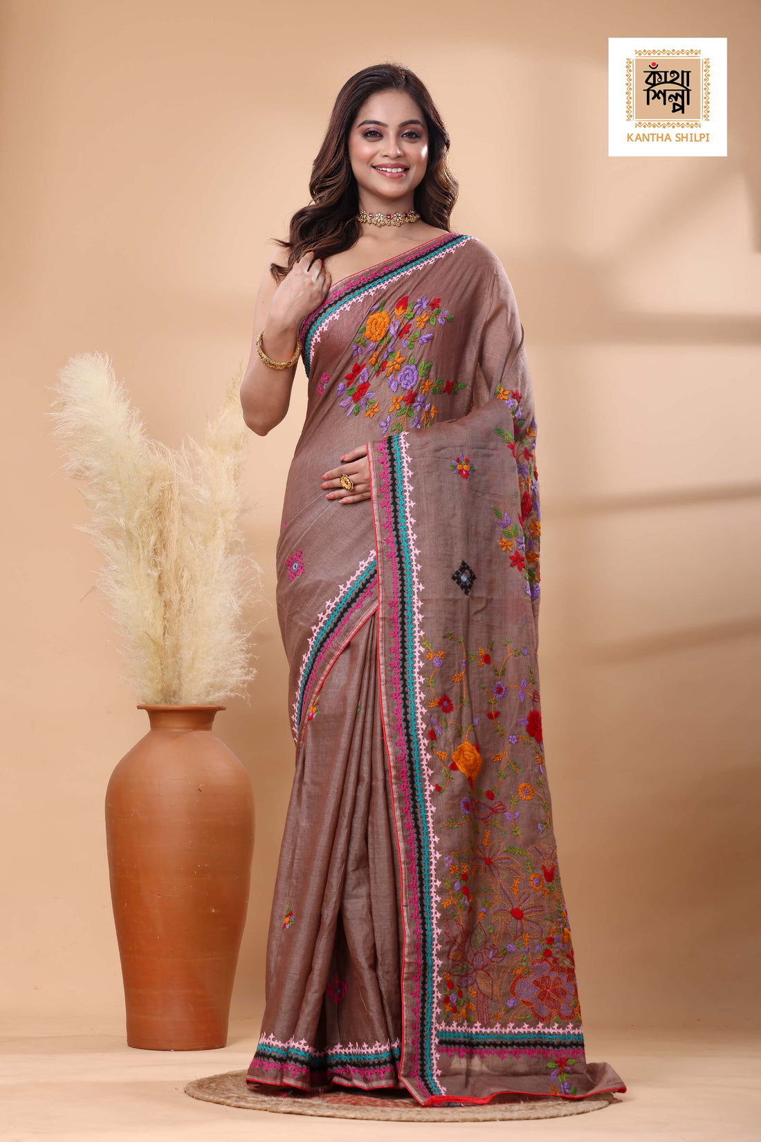 Half Tussar bullion Stitch Saree