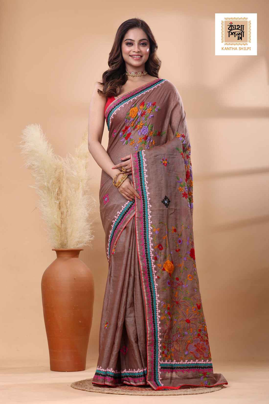 Half Tussar bullion Stitch Saree