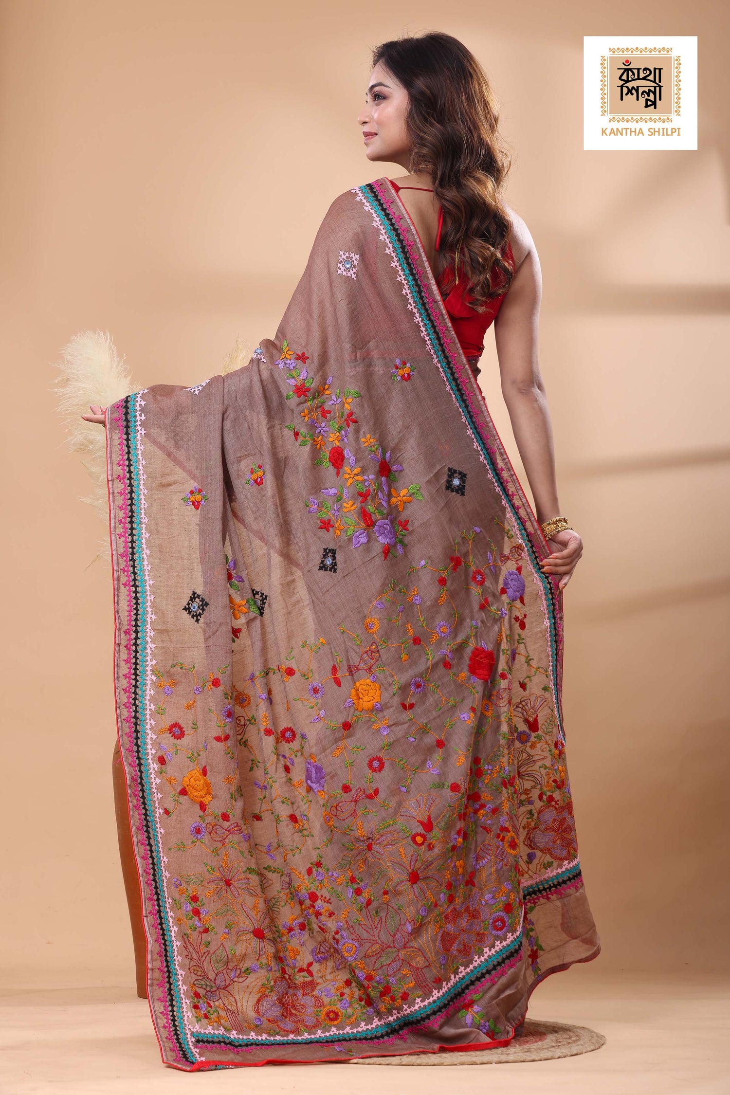 Half Tussar bullion Stitch Saree