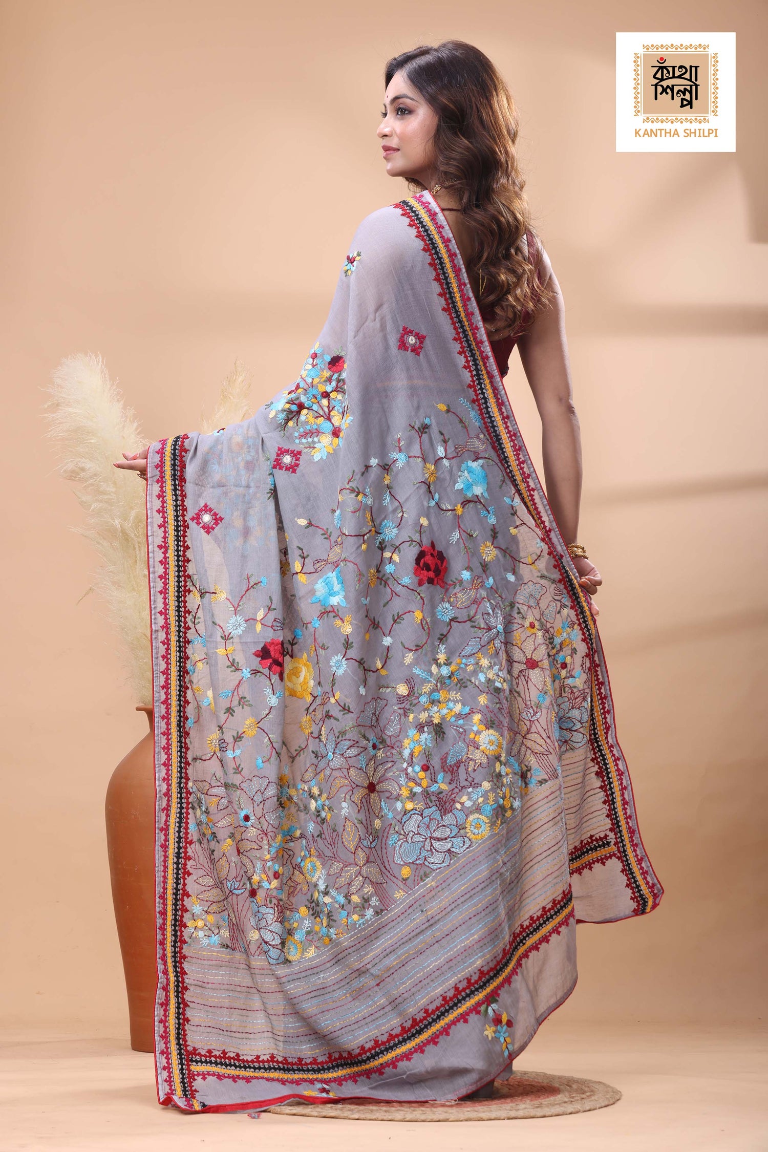 Half Tussar bullion Stitch Saree