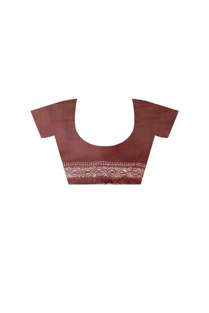 Maroon Color Bangalore Silk Beige Color Thread Work Kantha Stitch Saree