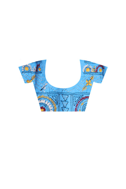 Blue Color Bangalore Silk Multicolor Thread Work Lambani Stitch Saree