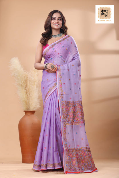 Half Tussar Kashmiri Stitch Saree