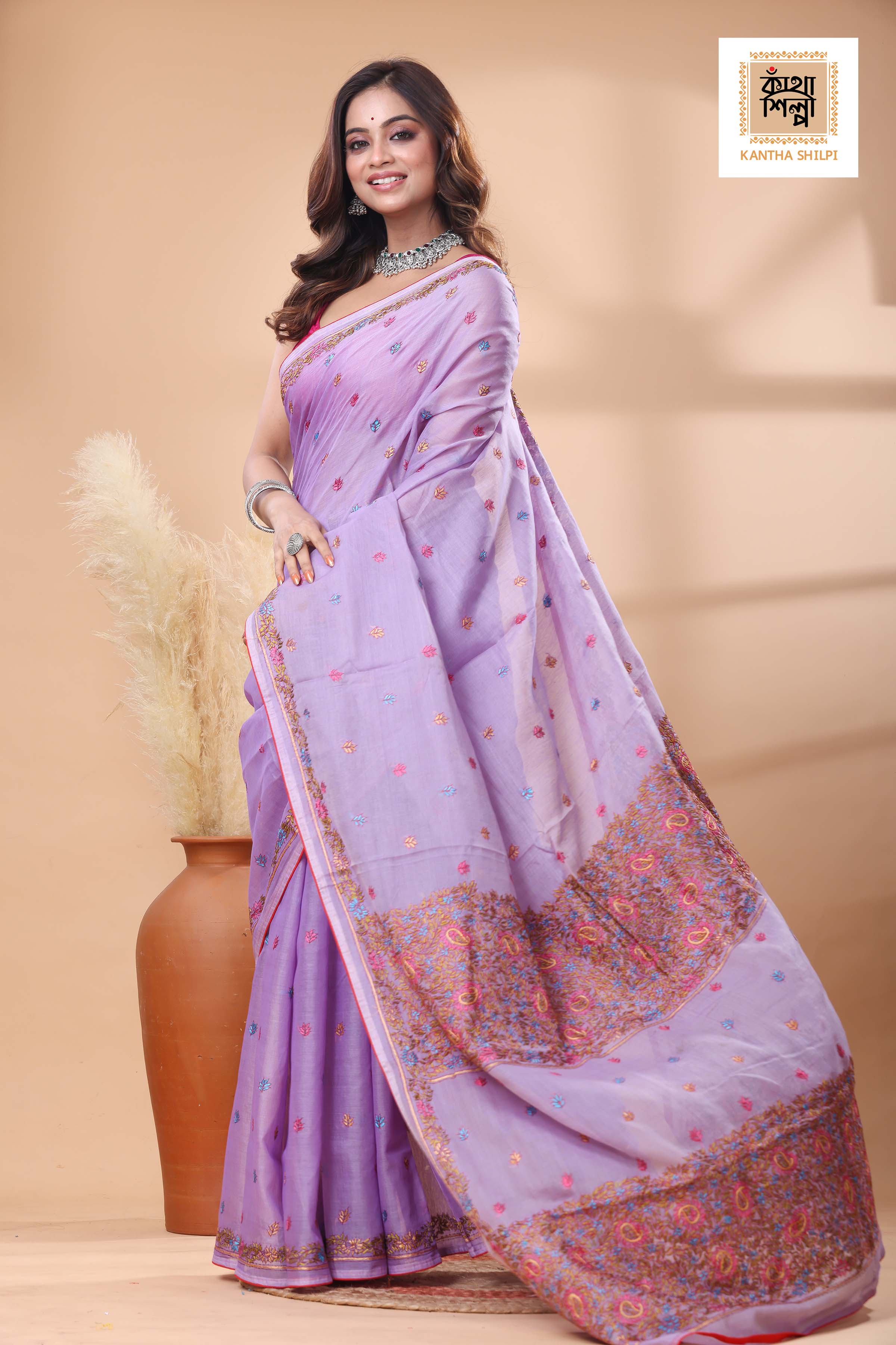 Half Tussar Kashmiri Stitch Saree