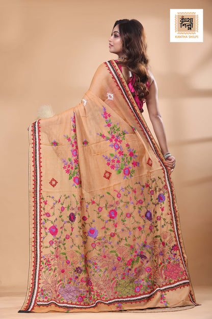 Half Tussar Multicolor Thread Work Bullion Stitch Saree