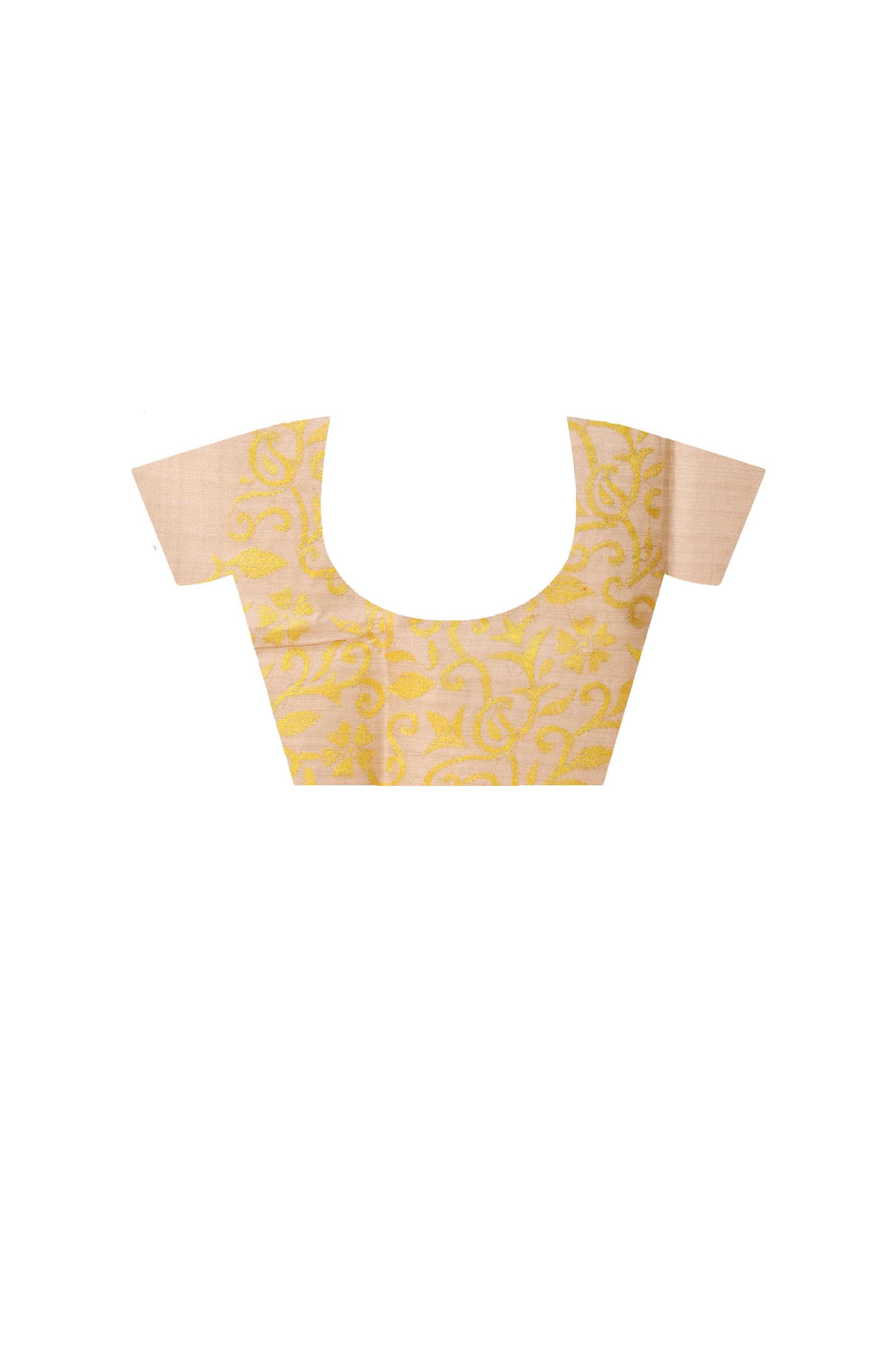 Pure Gachi Tussar Yellow color Thread Work Kantha Stitch Saree