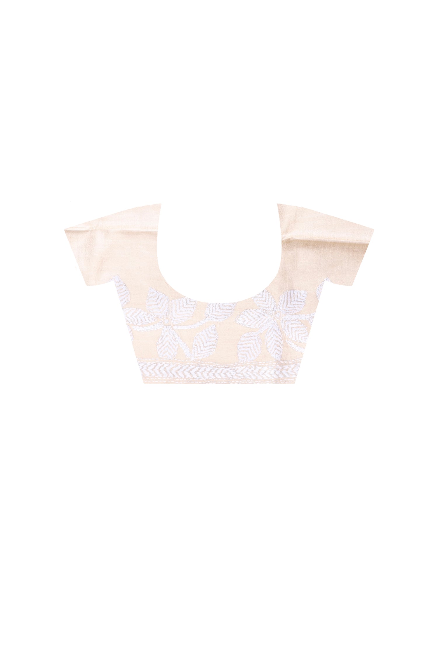 Pure Gachi Tussar White Color Thread Work Kantha Stitch Saree