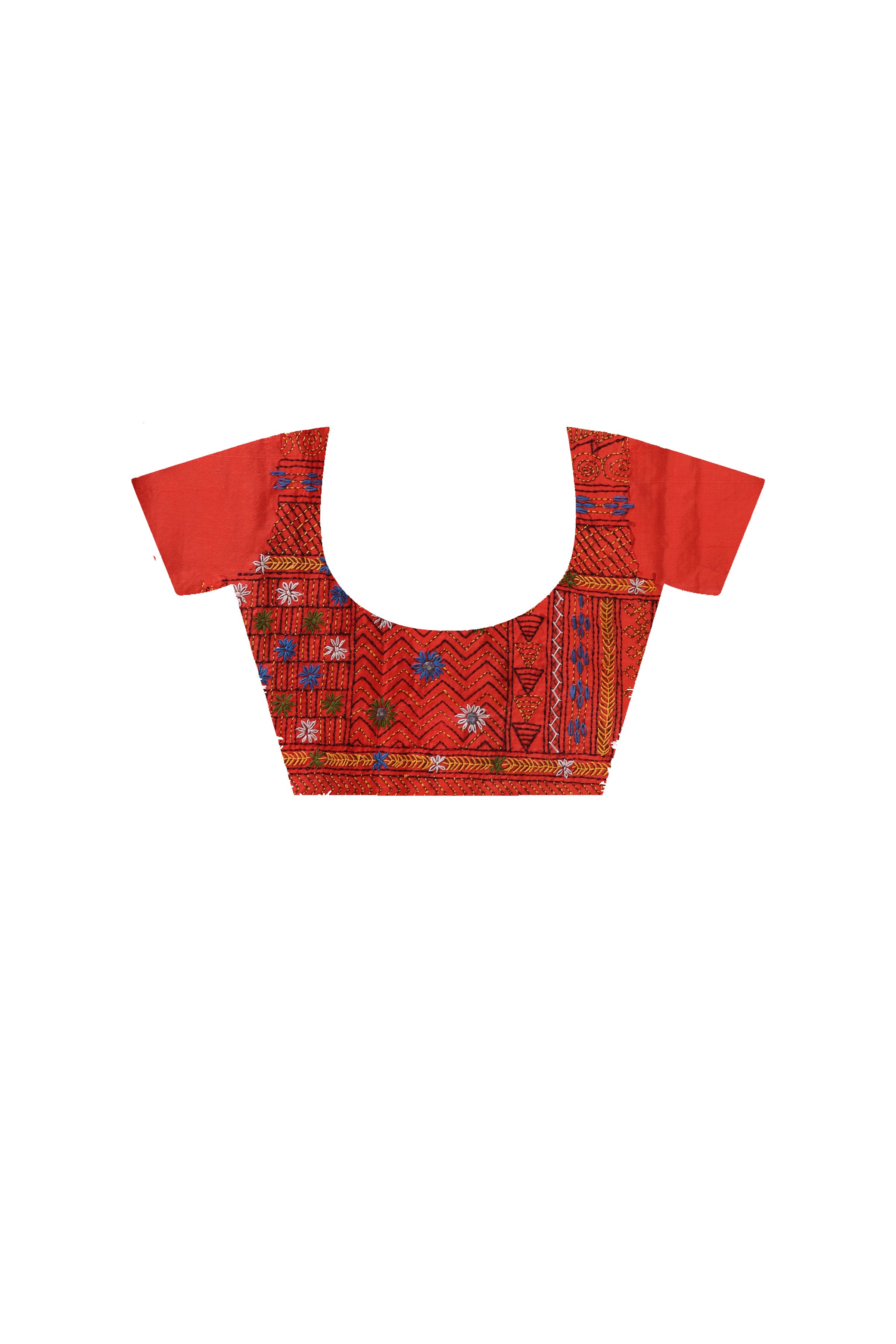 Red Color Bangalore Silk Multicolor Thread Work Lambani Stitch Saree