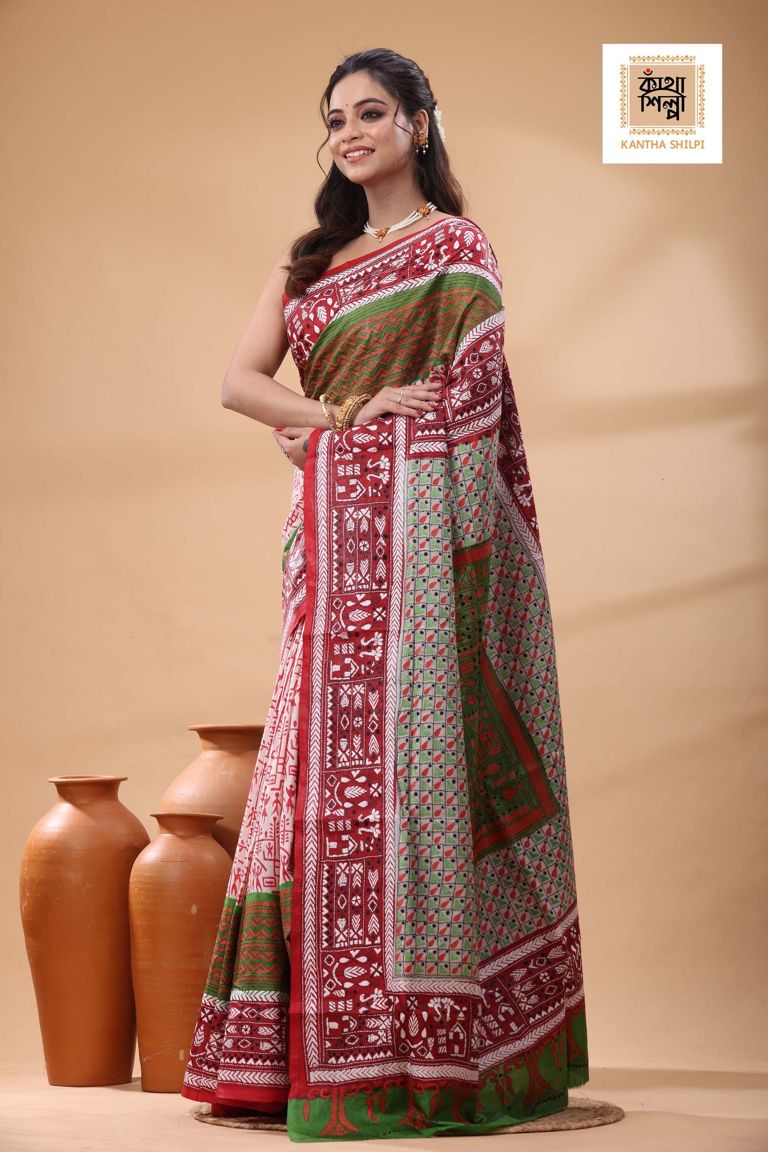 Multicolor Dye Pure Bangalore Silk Multicolor Thread Work Kantha Stitch Saree