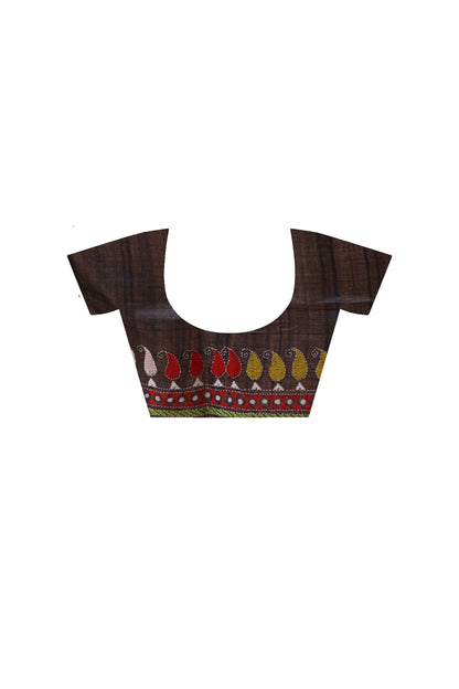 Pure Dye Gachi Tussar Multicolor Thread Work Kantha Stitch Saree