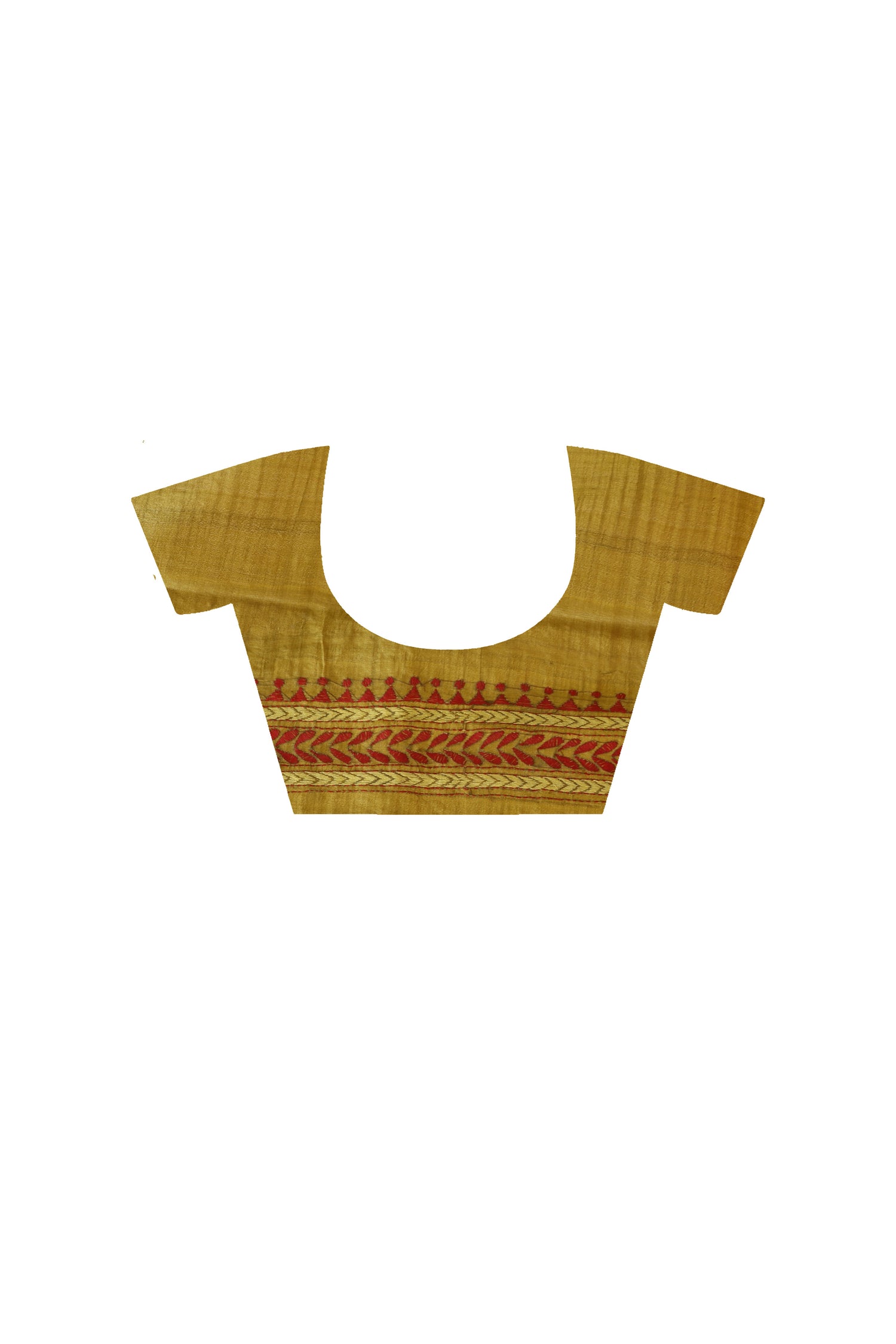 Pure Gachi Tussar Red Yellow Color Thread Work Kantha Stitch Saree