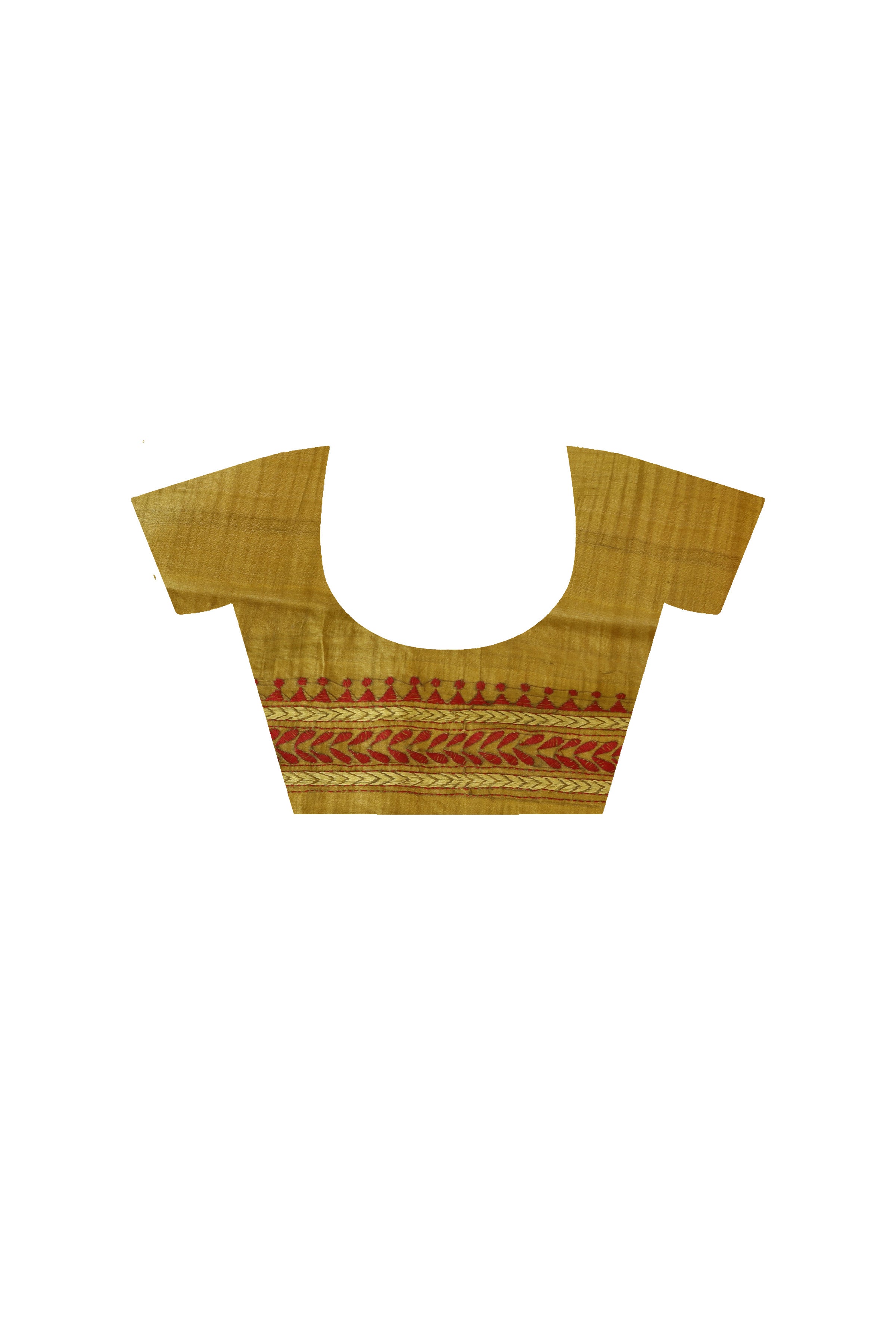 Pure Gachi Tussar Red Yellow Color Thread Work Kantha Stitch Saree